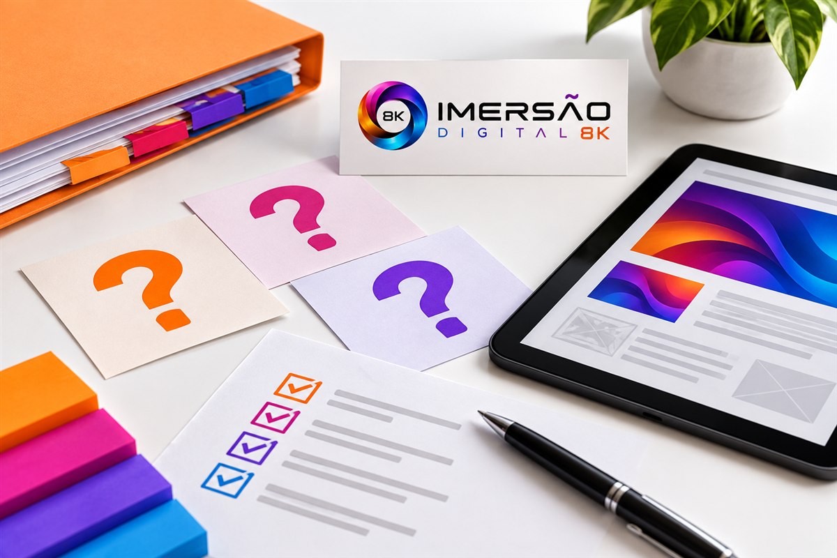 Materiais editoriais, tablet e checklist organizados para conferir fontes e revisar uma pauta