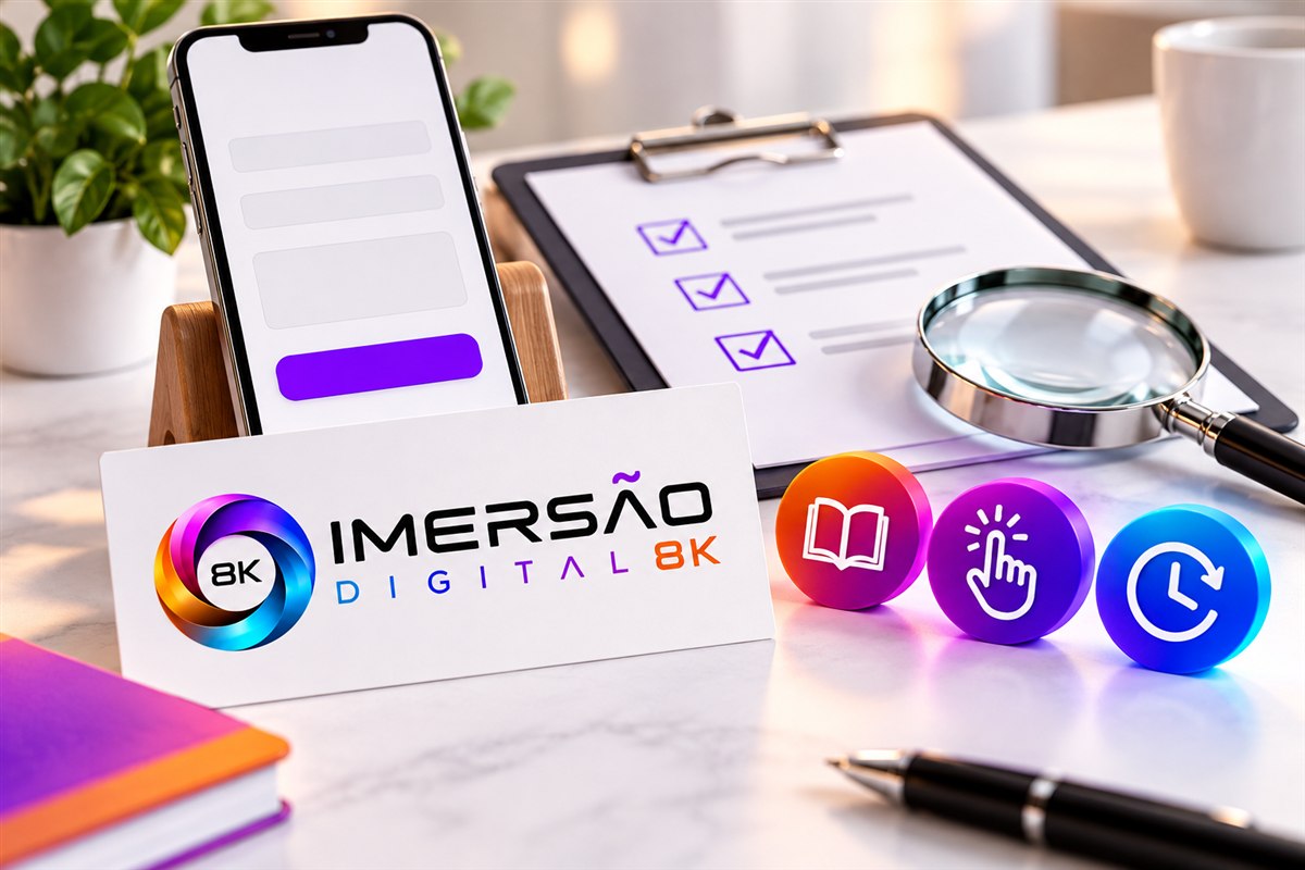 Celular, lupa e checklist representando testes de leitura, interação e carregamento