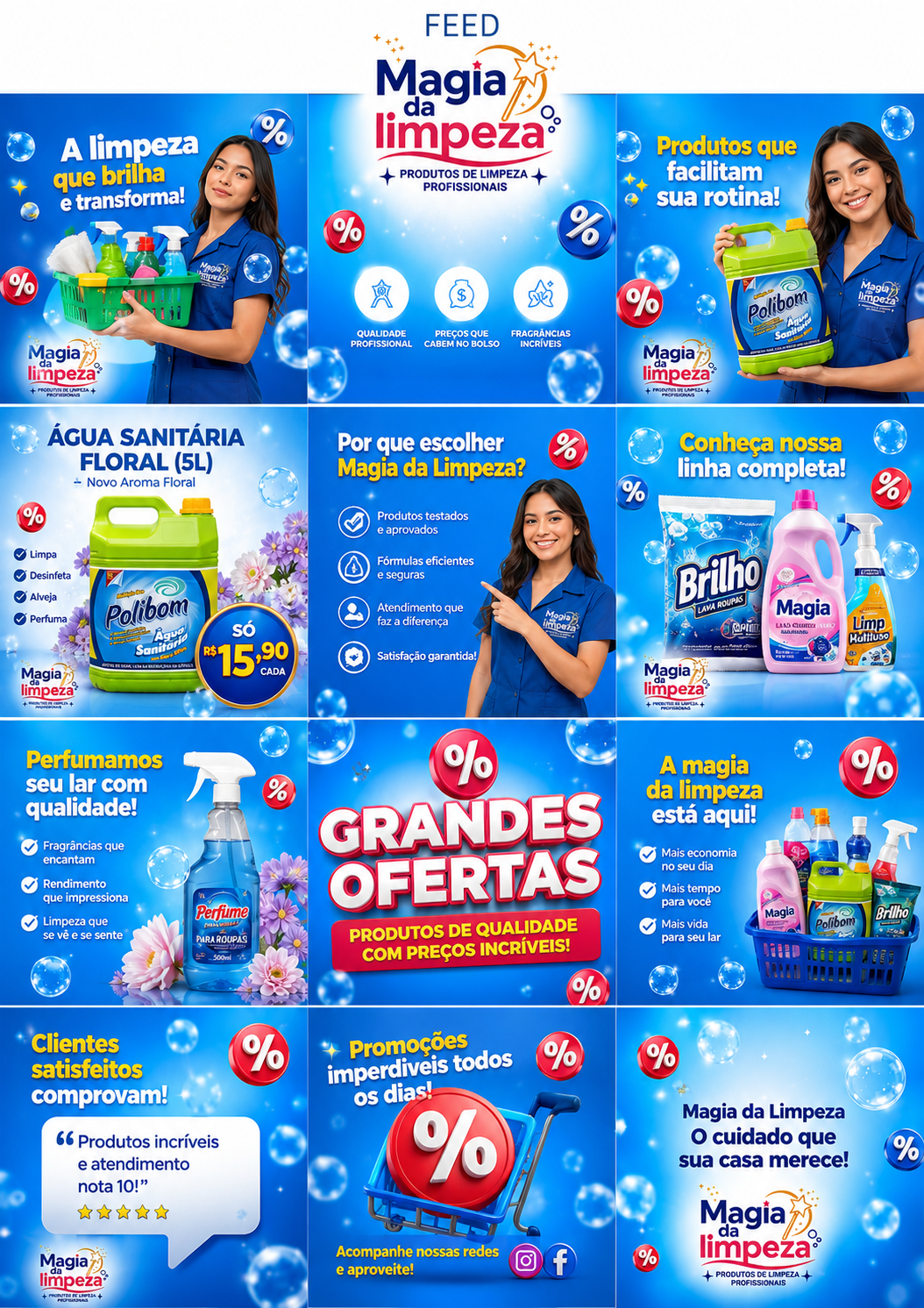 Planejamento e Design de Feed para Instagram - Magia da Limpeza Produtos Profissionais